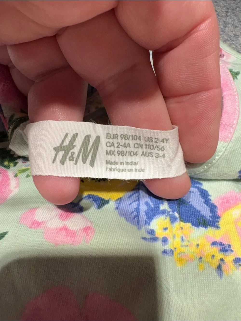 H&M Mint Green Floral Sleeveless Dress with Pink & Yellow Blooms 2t/3t